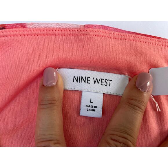 NINE WEST, SIZE L, PINK FLORAL SKIRT, ELASTIC WAIST - Picture 5 of 5
